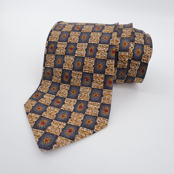 Canali Other - Canali Geometric‎ Medallion Silk Necktie Blue Gold Mens OS Tie